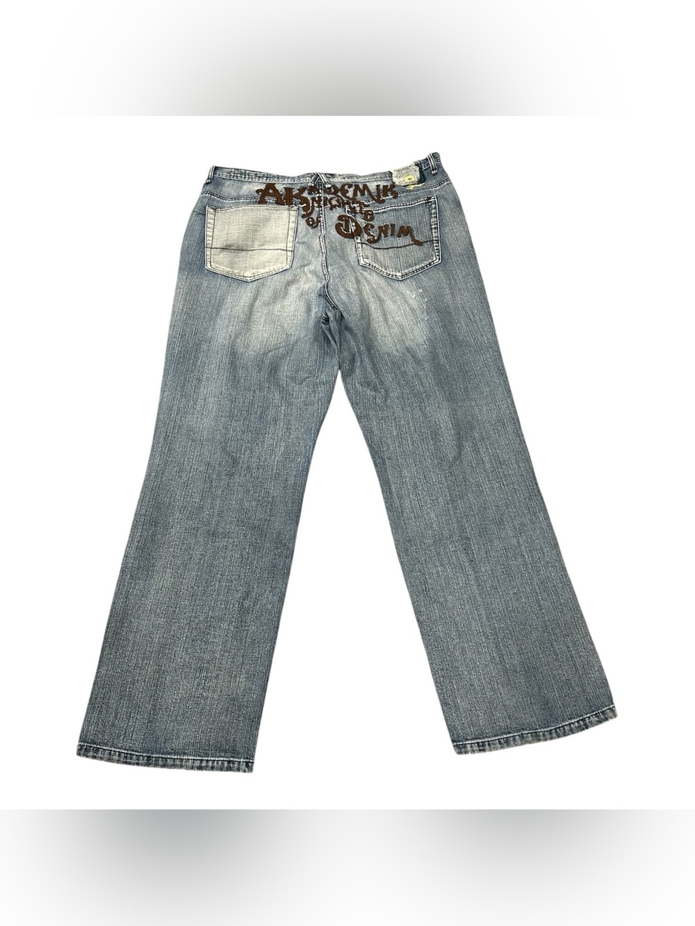 Y2K VTG AKADEMIKS Jeans 36 Wide Leg Streetwear Baggy 90s Hip Hop Embroidered